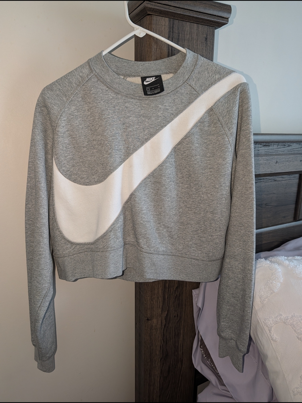Nike Women's Grey Sweatshirt with Large White Swoosh
